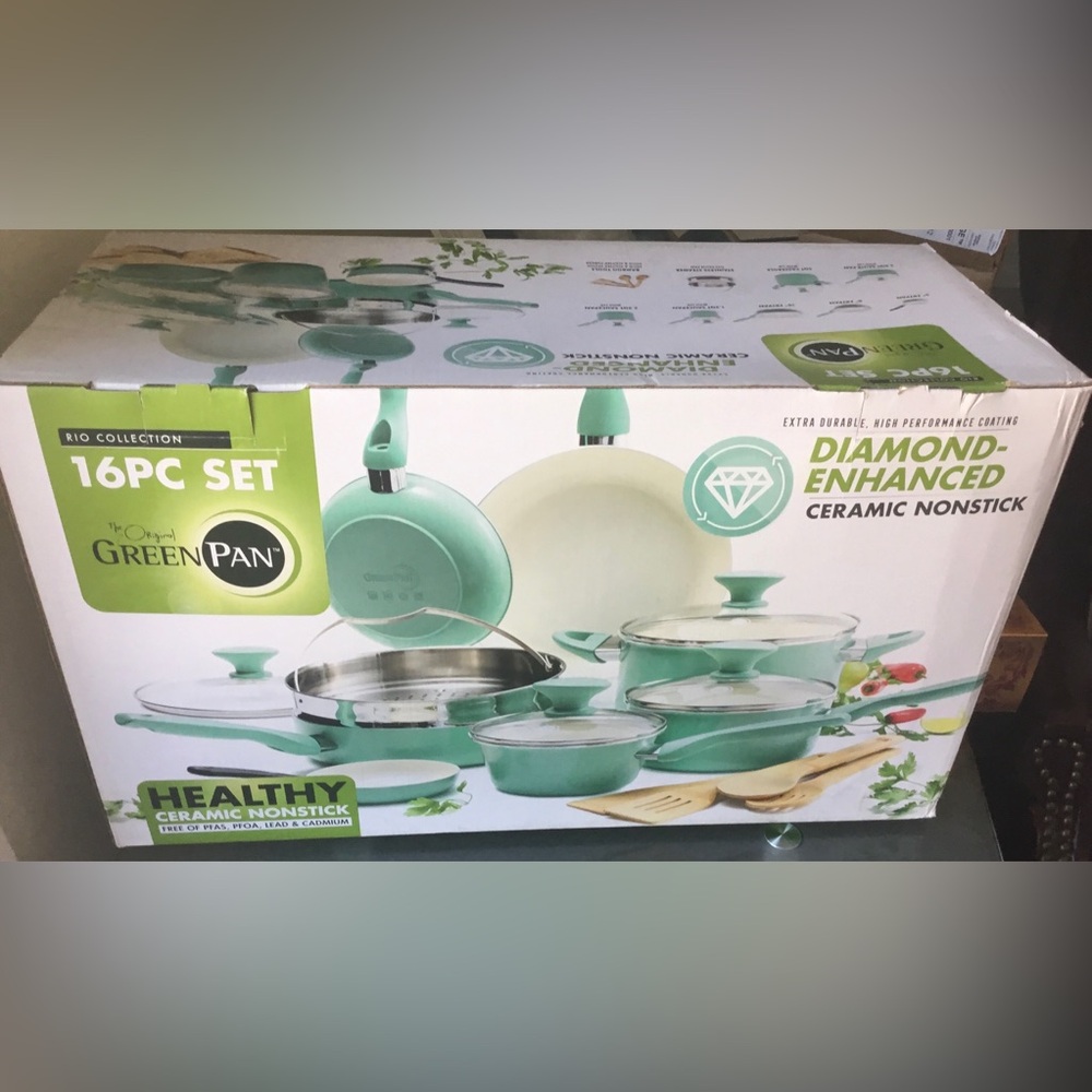 Greenpan Rio 16pc Ceramic Nonstick Cookware Set, Turquoise - Picture 5 of 7